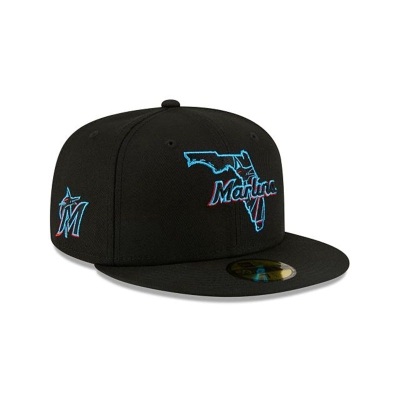 Black Miami Marlins Hat - New Era MLB Local 59FIFTY Fitted Caps USA8613594